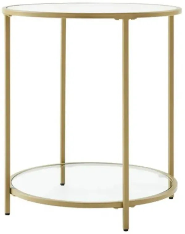 Modern Glass Top Round Metal End Table Nightstand with Bottom Shelf
