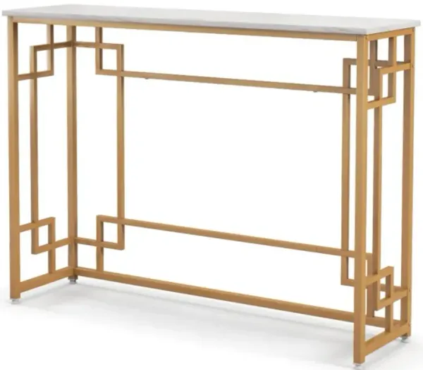 Hivvago Modern Console Table with Geometric Frame and Faux Marble Tabletop