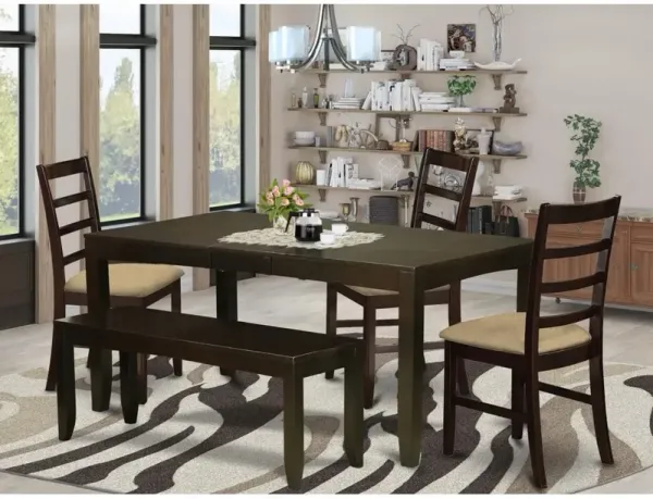 6 PC Dining Table with bench-Table with Leaf and 4 Dining Chairs plus Bench