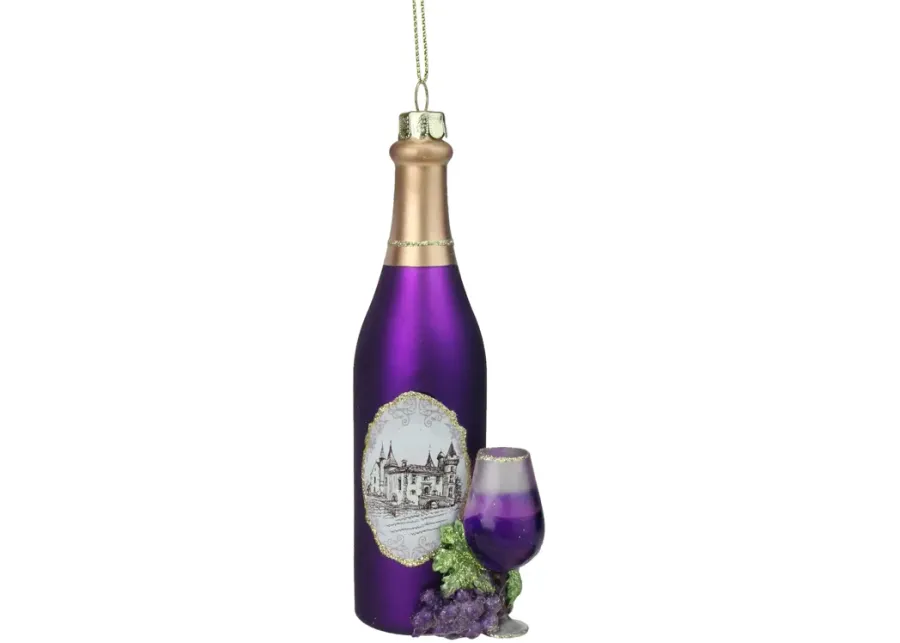 5.75" Purple Wine Country Bottle Glass Christmas Ornament