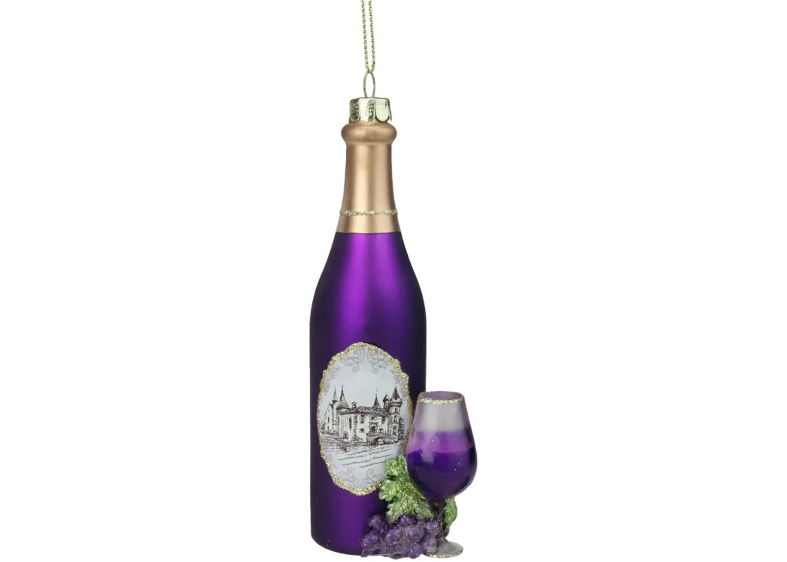 5.75" Purple Wine Country Bottle Glass Christmas Ornament