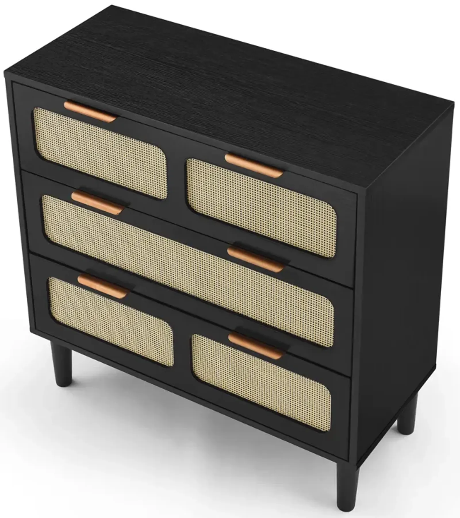 3 drawer dresser, modern rattan dresser cabinet, Black