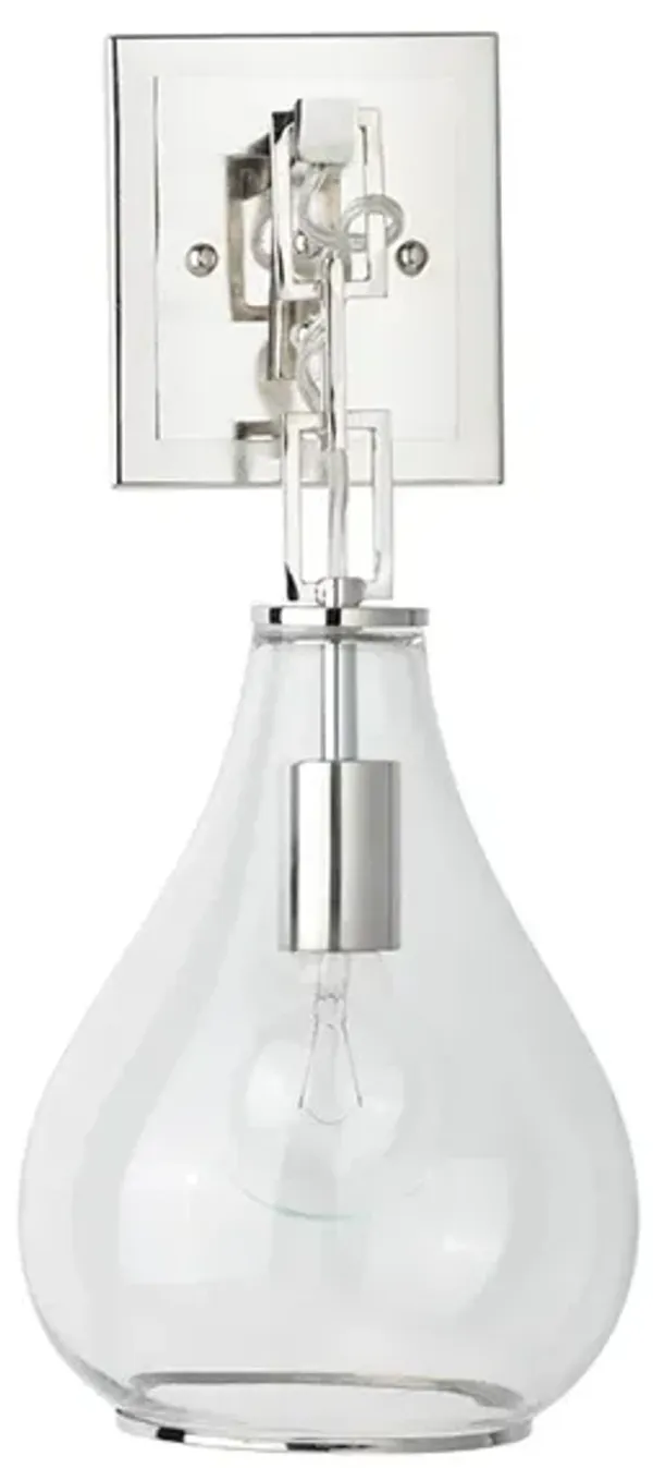 Tear Drop Hanging Wall Sconce, Clear Glass and Nickel