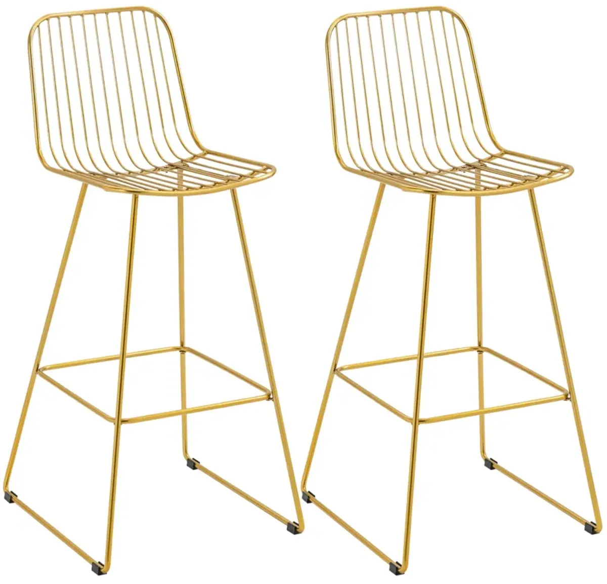 HOMCOM Modern Bar Stools, Metal Wire Bar Height Barstools, 30" Seat Height Bar Chairs for Kitchen with Back and Footrest, Set of 2, Gold