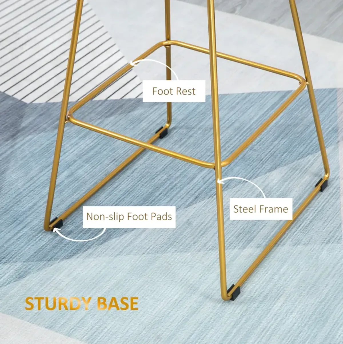 HOMCOM Modern Bar Stools, Metal Wire Bar Height Barstools, 30" Seat Height Bar Chairs for Kitchen with Back and Footrest, Set of 2, Gold