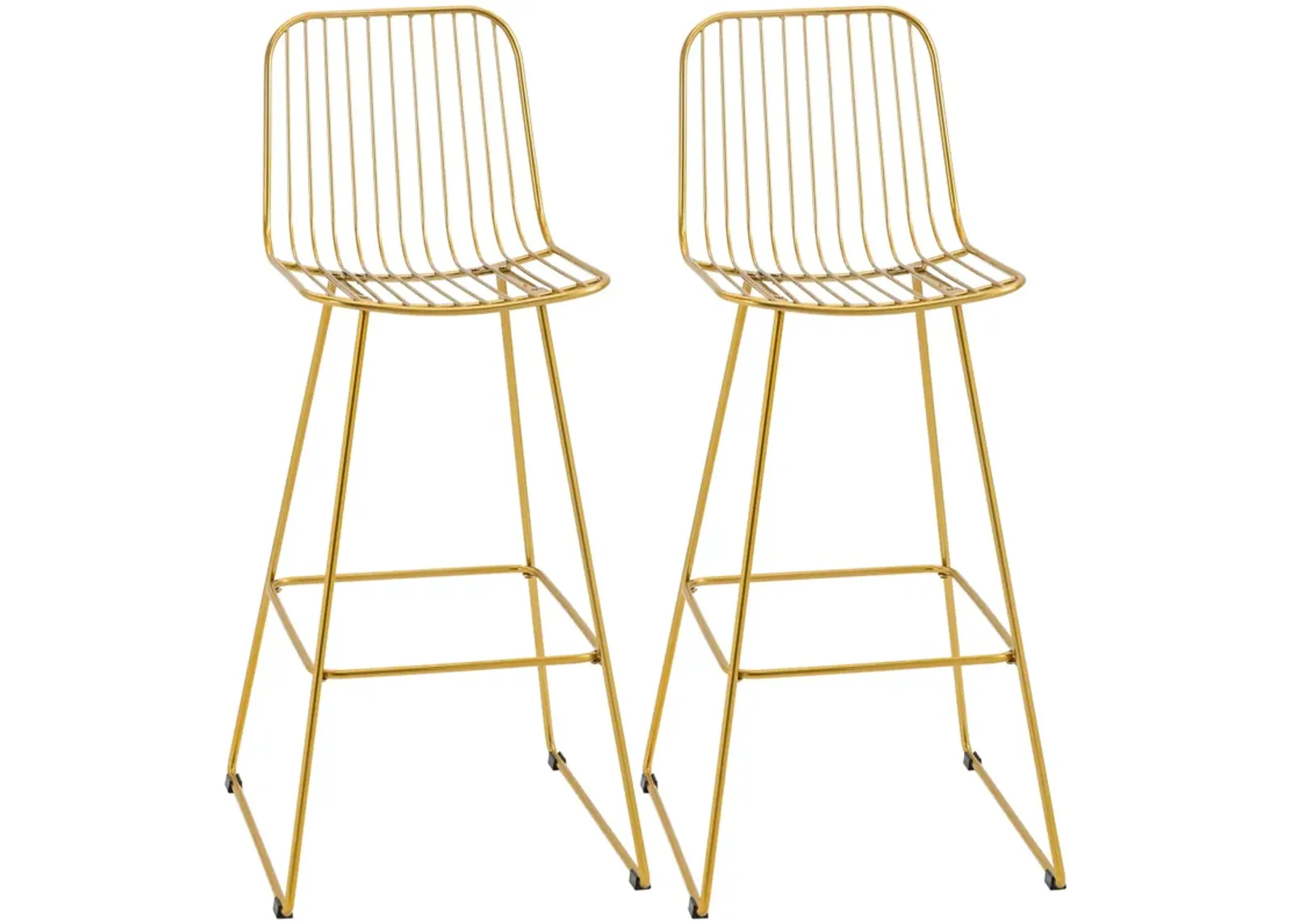 HOMCOM Modern Bar Stools, Metal Wire Bar Height Barstools, 30" Seat Height Bar Chairs for Kitchen with Back and Footrest, Set of 2, Gold