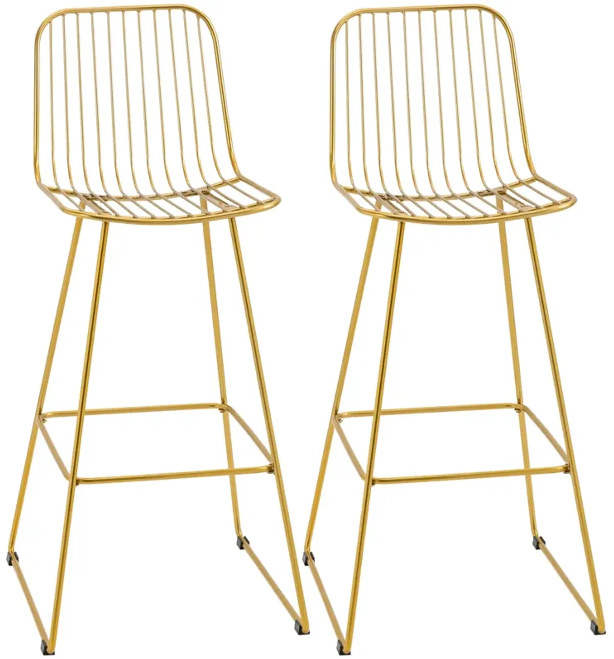 HOMCOM Modern Bar Stools, Metal Wire Bar Height Barstools, 30" Seat Height Bar Chairs for Kitchen with Back and Footrest, Set of 2, Gold