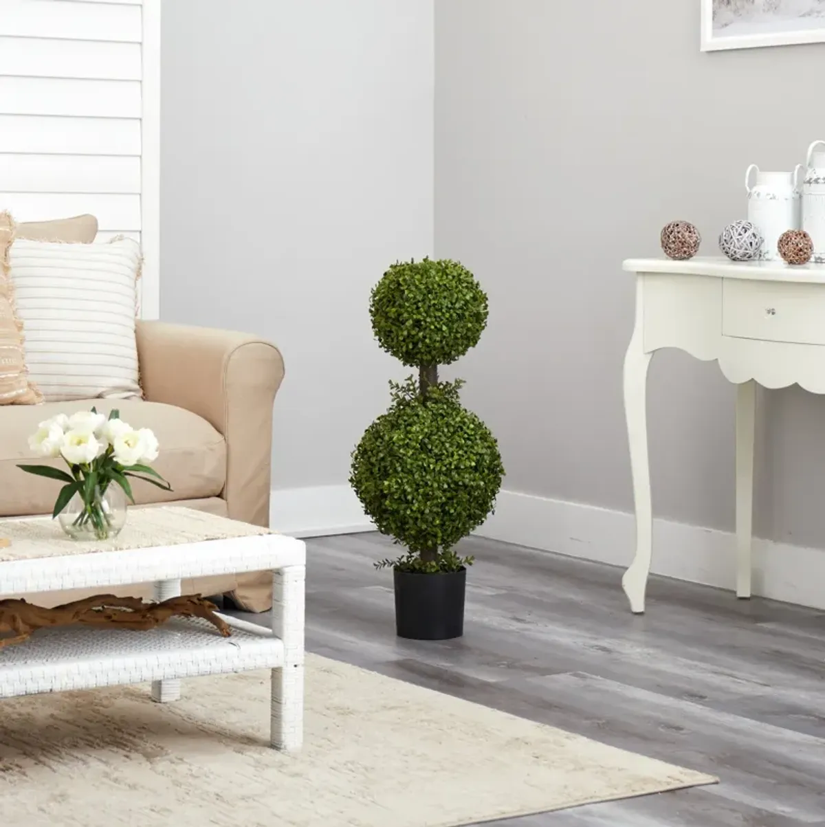 Nearly Natural 35-in Double Boxwood Topiary