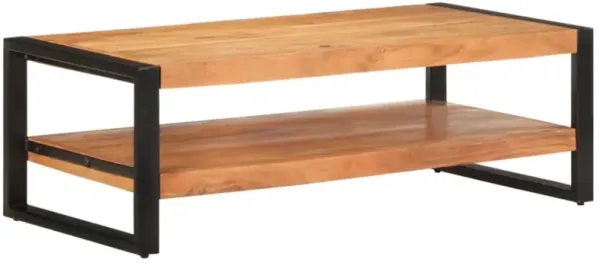 vidaXL Rustic Coffee Table - Solid Acacia Wood and Iron Frame, with 2 Storage Layers, Brown, Unique Natural Finish, Stable and Durable, for Living Room, Lounge, Indoors
