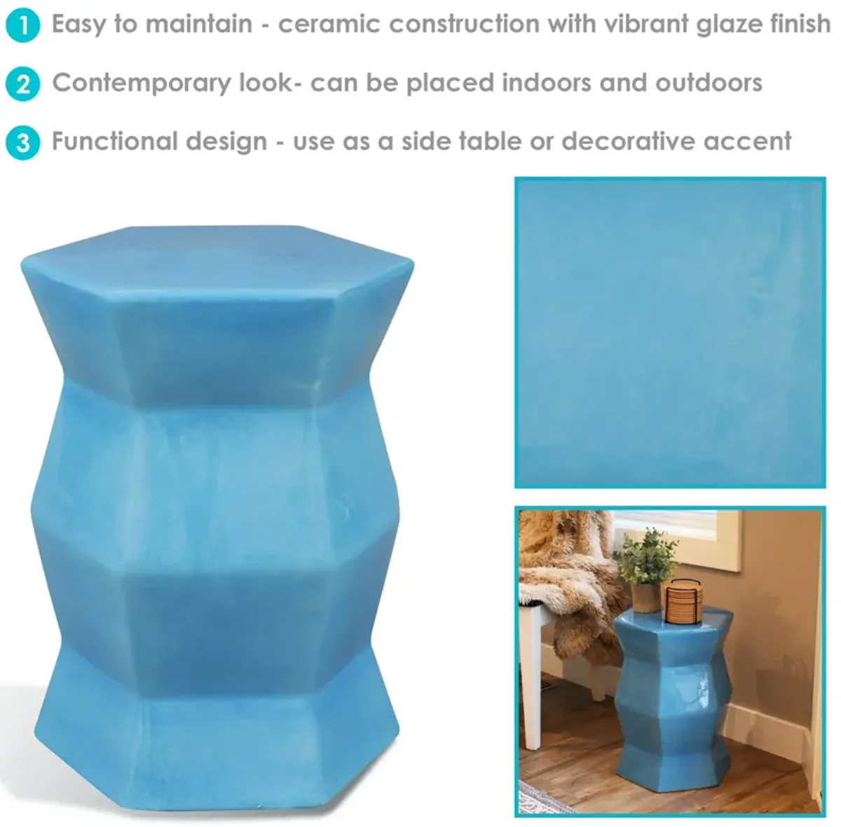 Sunnydaze 17.25 in Moderno Geometric Glaze Ceramic Garden Stool