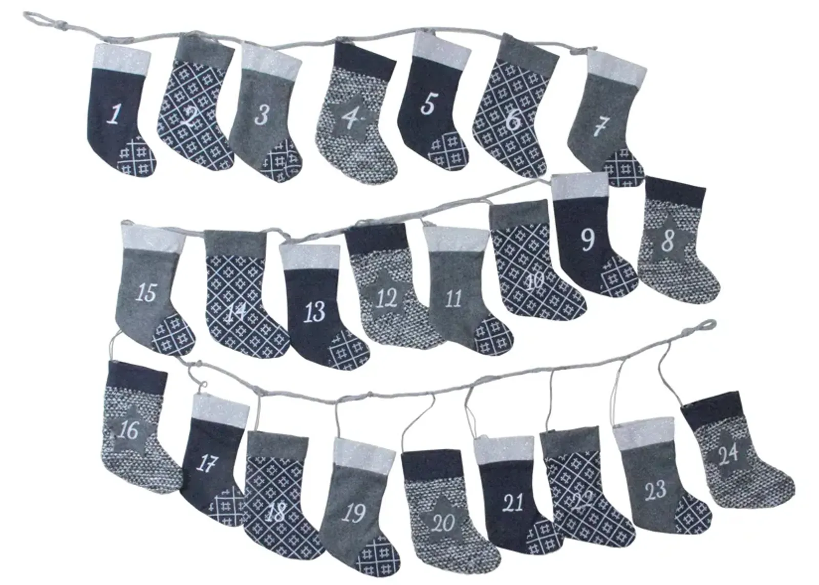 96' Blue and Gray Countdown Christmas Stocking Garland - Unlit