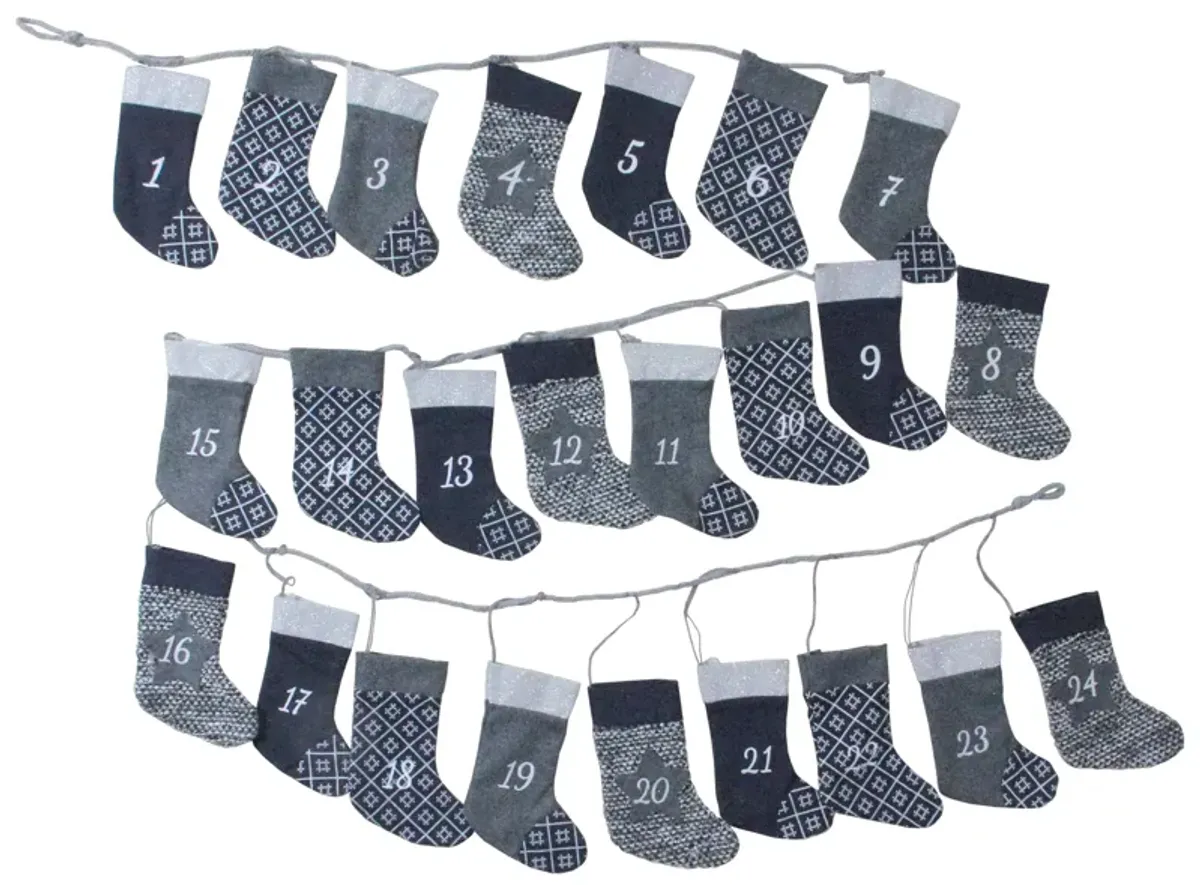 96' Blue and Gray Countdown Christmas Stocking Garland - Unlit