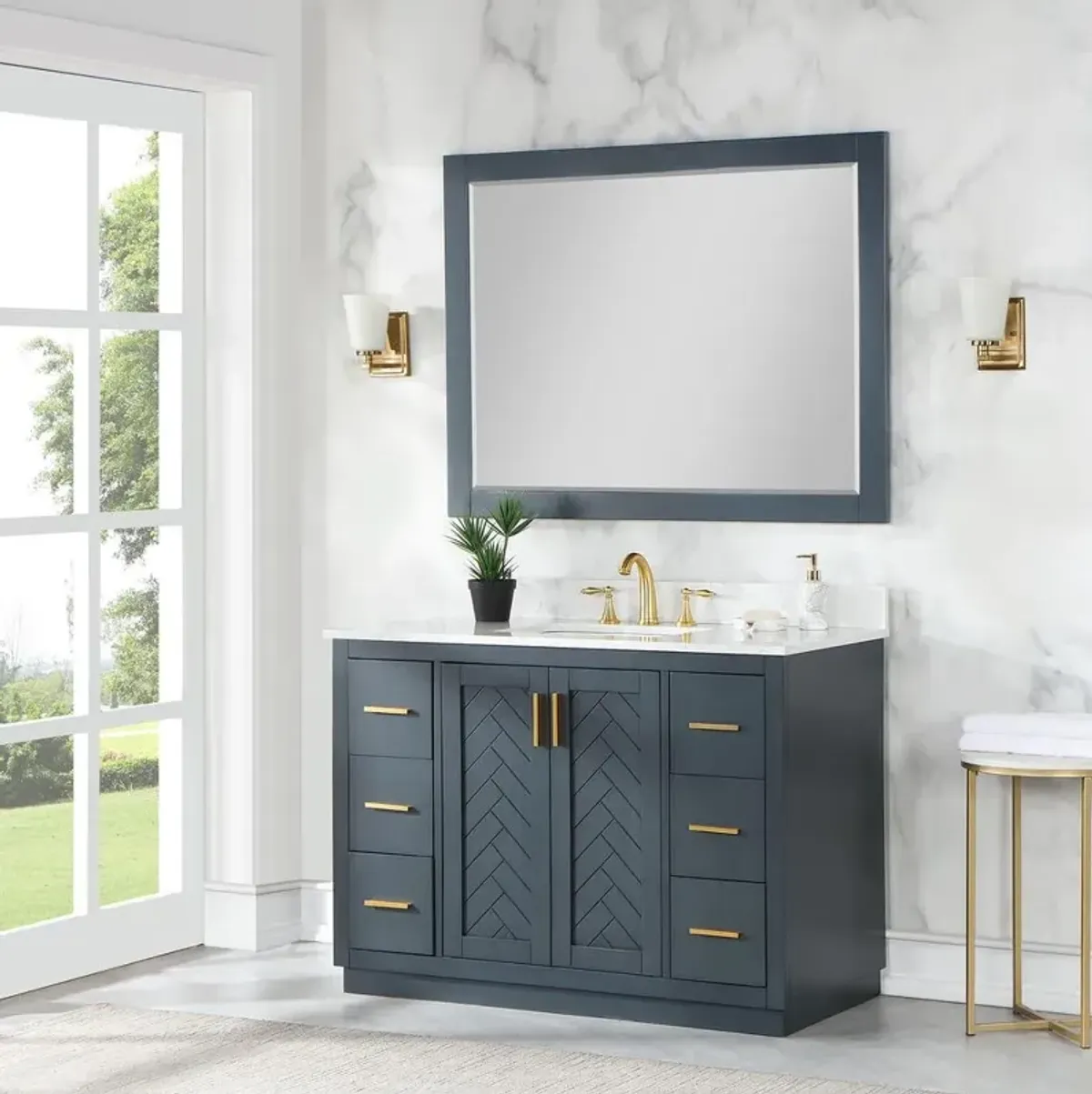 Altair 48 Rectangular Bathroom Wood Framed Wall Mirror in Classical Blue