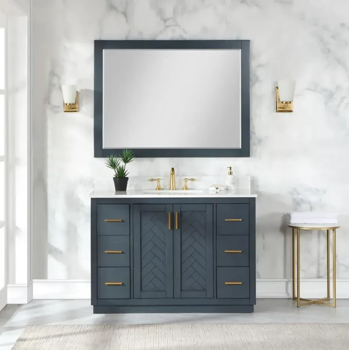 Altair 48 Rectangular Bathroom Wood Framed Wall Mirror in Classical Blue