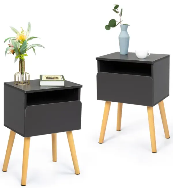Jaxpety Simple Single Drawer Nightstand Two Fitted White