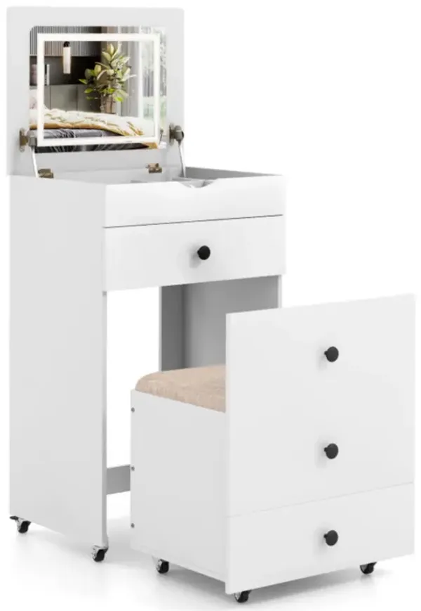Hivvago 3-in-1 Vanity Set with Cushioned Stool and Flip-up Mirror