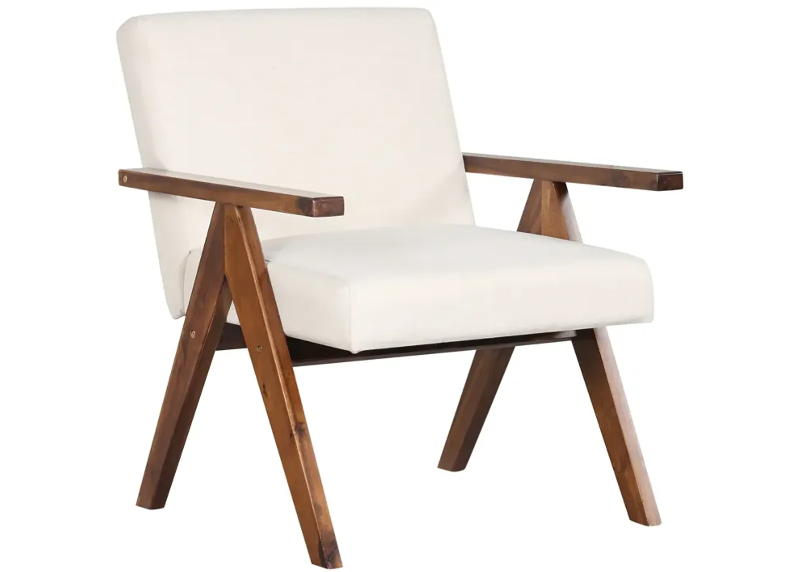 Modern Accent Chair Linen Fabric Armchair with Solid Acacia Wood Frame