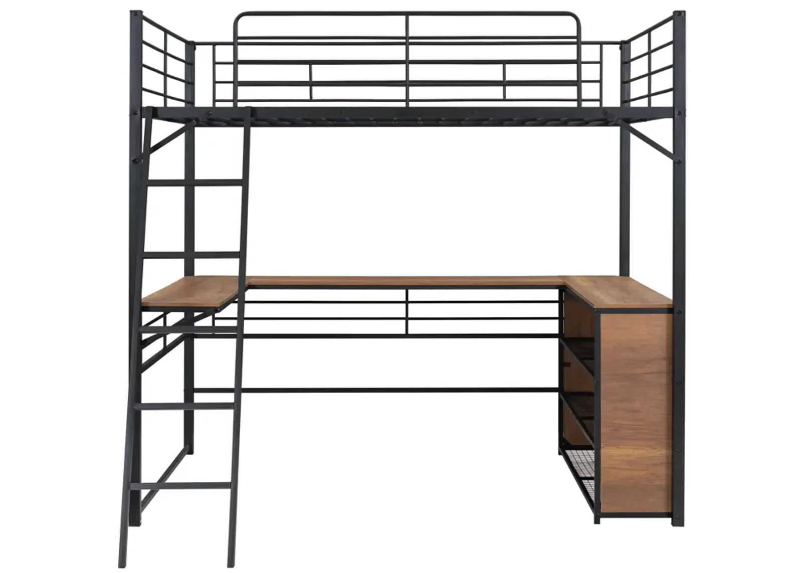 Merax Metal Loft Bed with L-shaped Desk