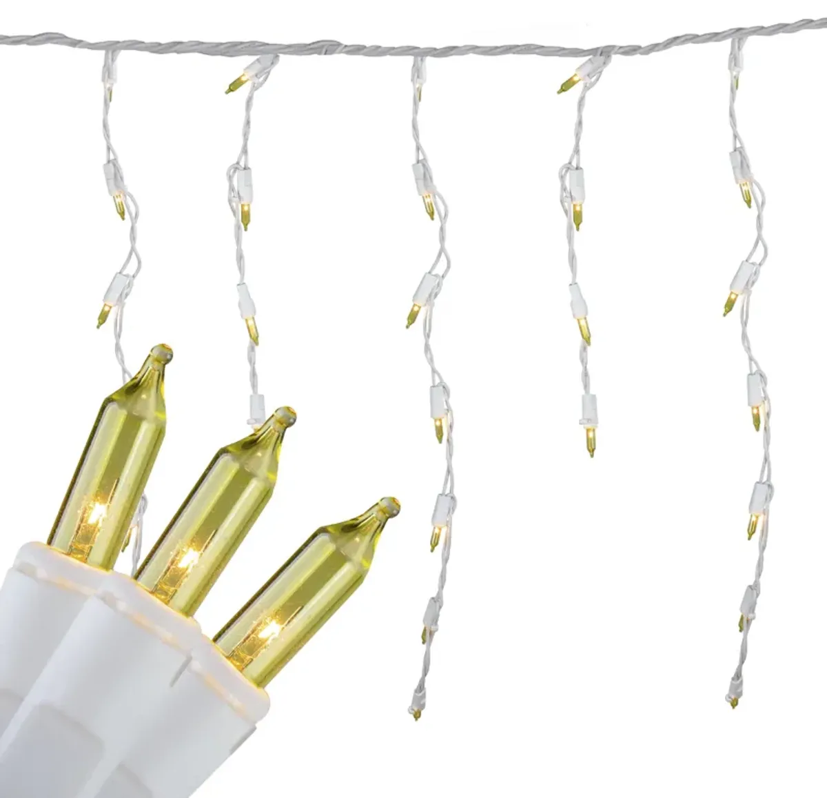 Set of 100 Yellow Mini Icicle Christmas Lights - 7.8ft White Wire