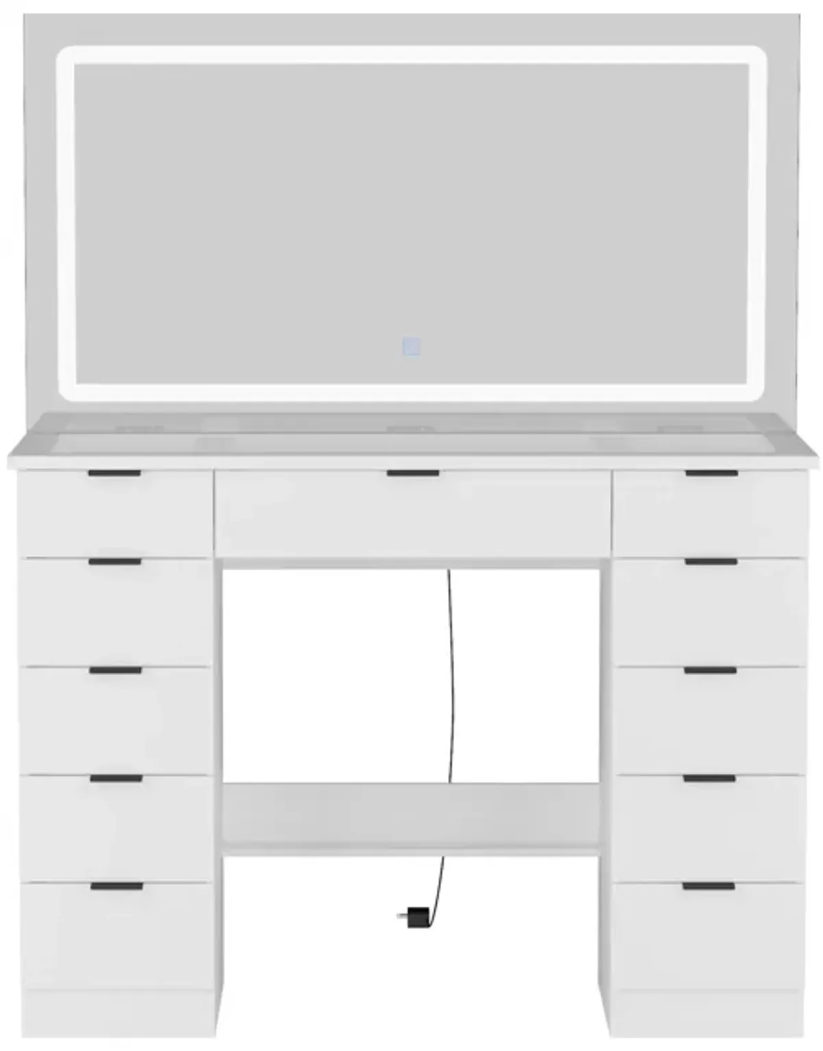 FUFU&GAGA White Vanity Desk with 3 Color Lighting Modes and Glass Top, 11 Drawers for Storage (43" W x 15" D x 55" H), White