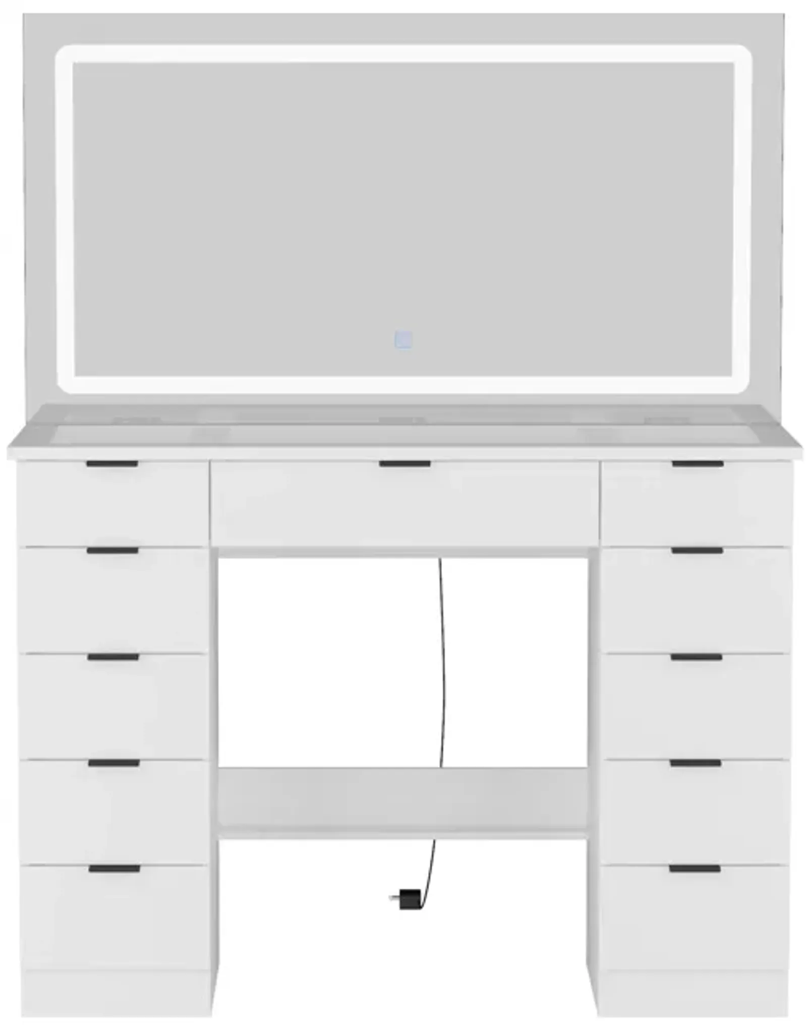 FUFU&GAGA White Vanity Desk with 3 Color Lighting Modes and Glass Top, 11 Drawers for Storage (43" W x 15" D x 55" H), White