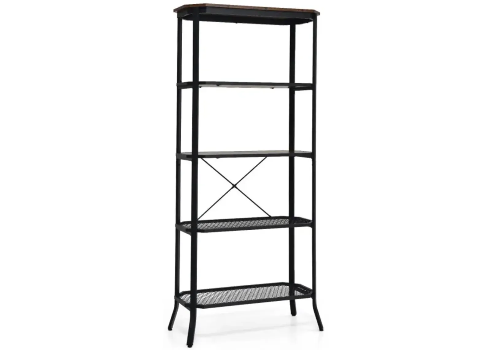 Hivvago Industrial 5-Layer Bookshelf with Out-Stretched Legs-Rustic Brown