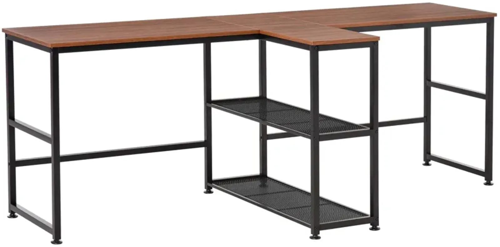 Dark Walnut Shared Workspace: 83" Two-Person Desk with Storage Shelves