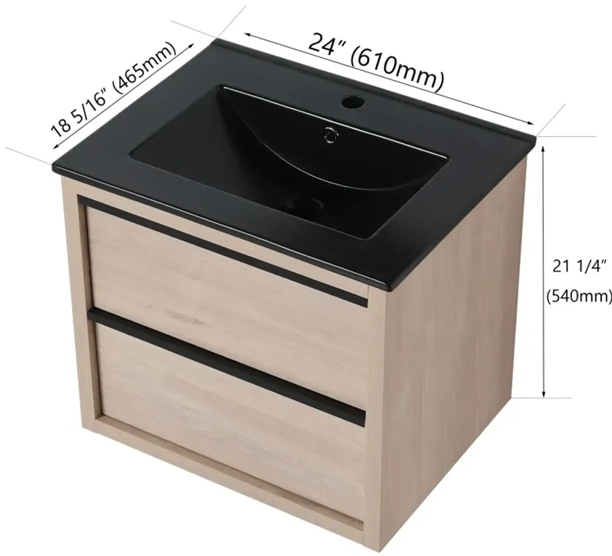 24" Bathroom Vanity, With Black Ceramic Sink And 2 Soft Close Drawers(Bva02524Plo-G-Bl9060Bk)W1286S