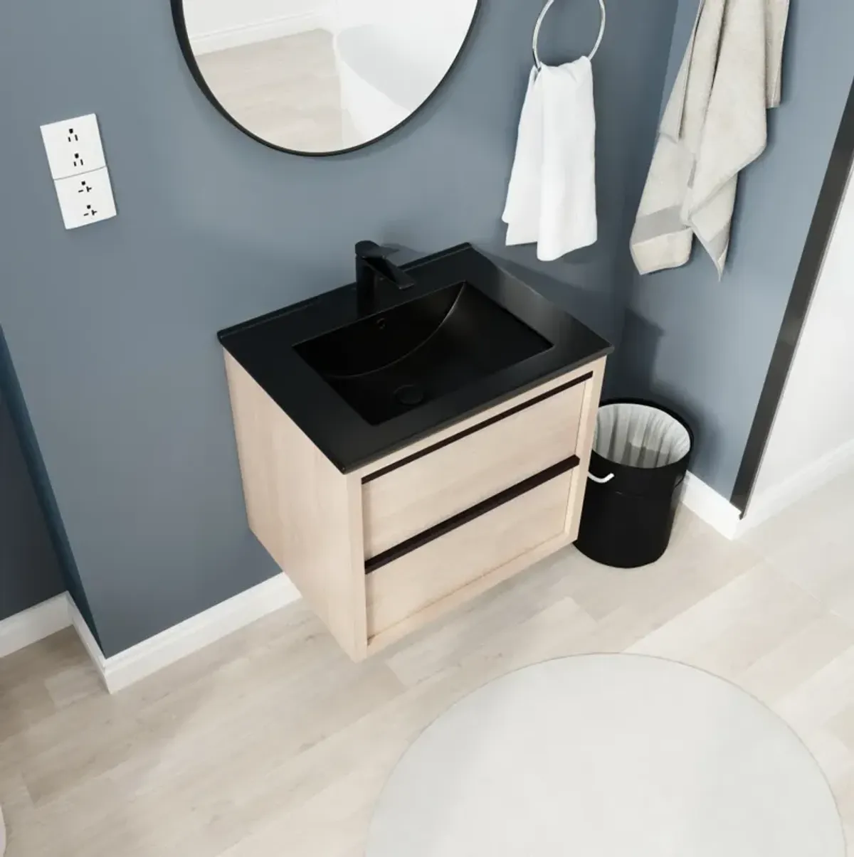 24" Bathroom Vanity, With Black Ceramic Sink And 2 Soft Close Drawers(Bva02524Plo-G-Bl9060Bk)W1286S