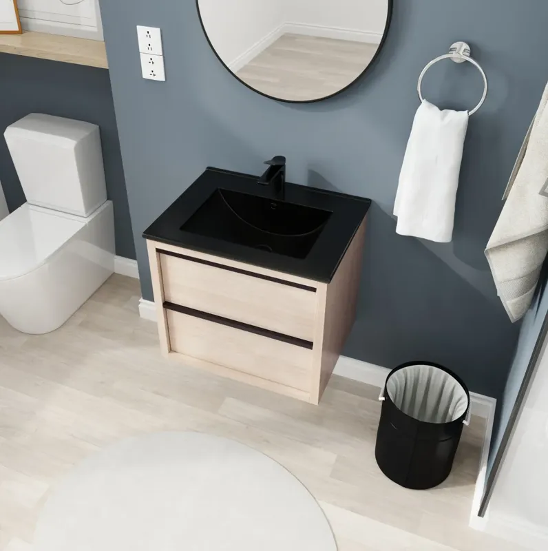 24" Bathroom Vanity, With Black Ceramic Sink And 2 Soft Close Drawers(Bva02524Plo-G-Bl9060Bk)W1286S