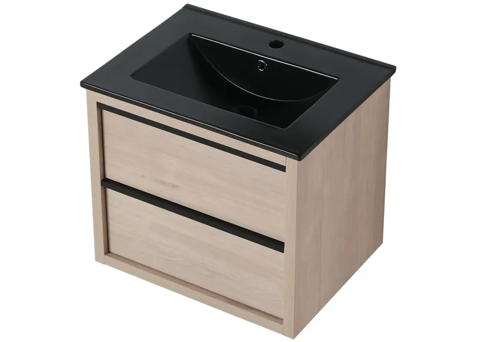 24" Bathroom Vanity, With Black Ceramic Sink And 2 Soft Close Drawers(Bva02524Plo-G-Bl9060Bk)W1286S