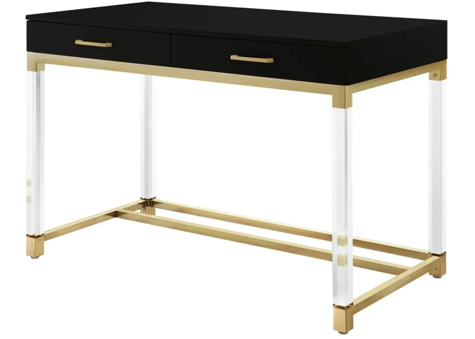 Inspired Home Kalel High Gloss 2 Drawers Writing Desk with Acrylic Legs and Stainless Steel Base