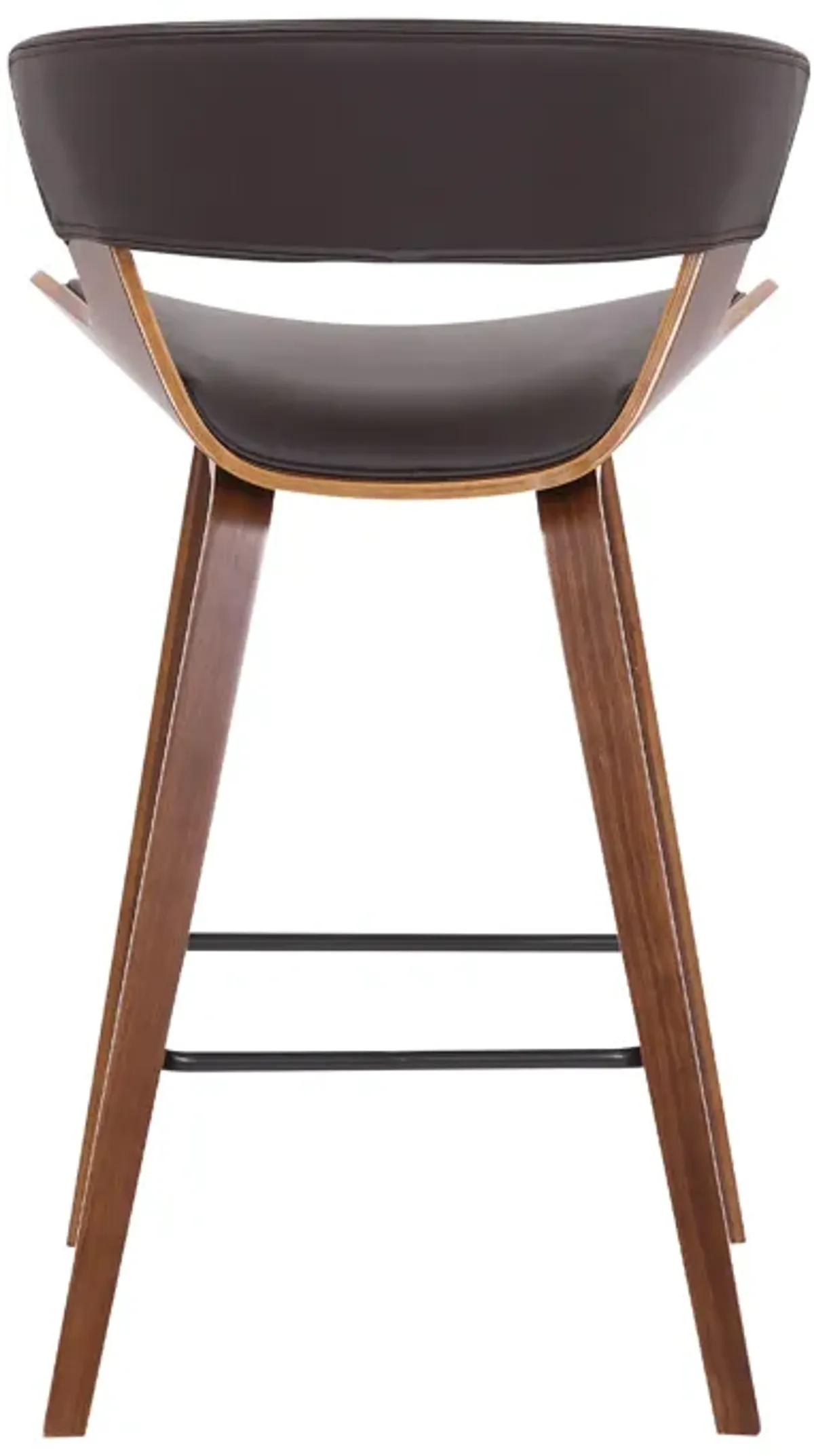 Dark Brown Faux Leather and Wood Modern Bar Stool