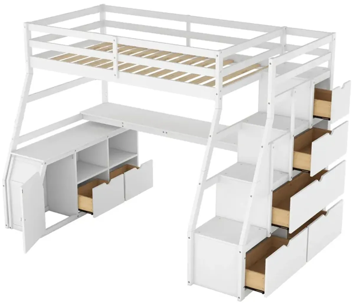 Merax Loft Bed with 7 Drawers and Desk