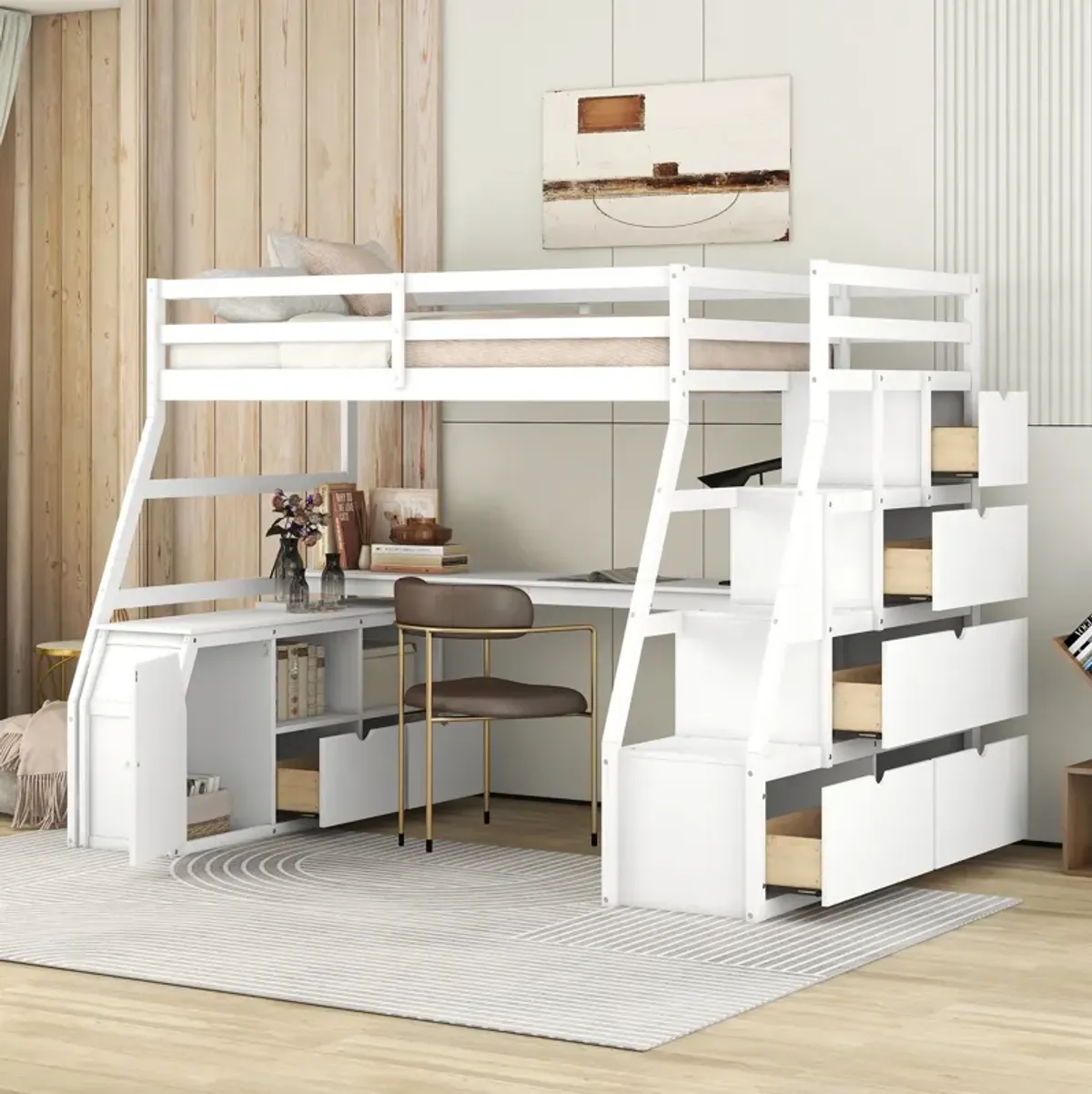 Merax Loft Bed with 7 Drawers and Desk