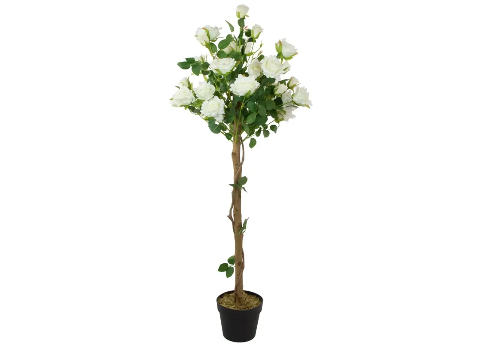 4' Green and White Potted Floral Artificial Rose Garden Tree