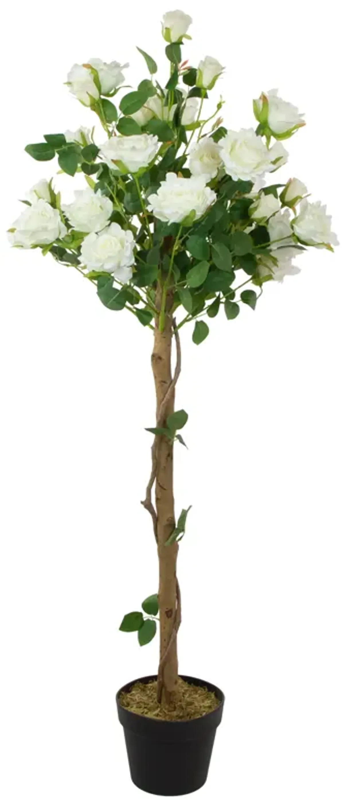 4' Green and White Potted Floral Artificial Rose Garden Tree