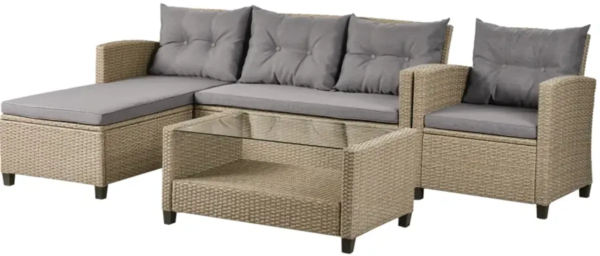 Outdoor, Patio Furniture Sets, 4 Piece Conversation Set Wicker Rattan Sectional Sofa