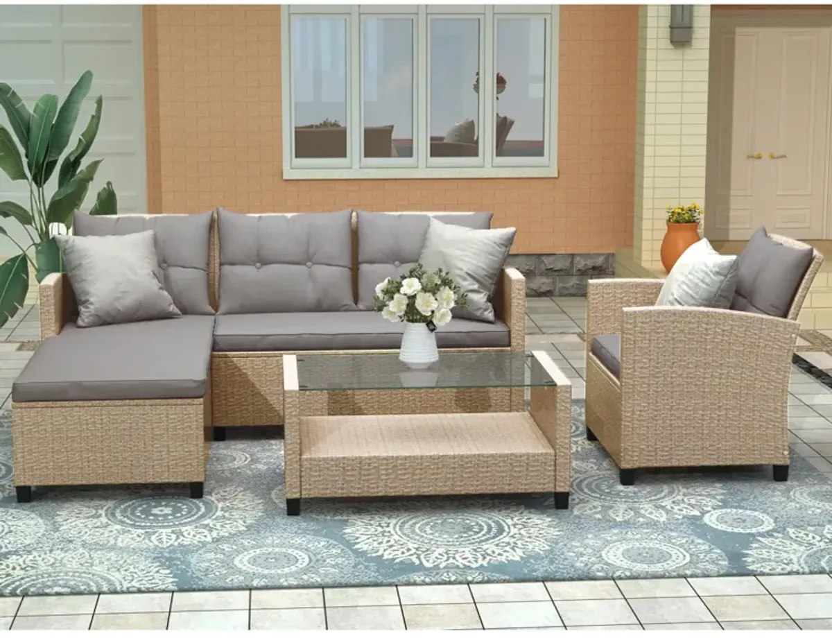 Outdoor, Patio Furniture Sets, 4 Piece Conversation Set Wicker Rattan Sectional Sofa