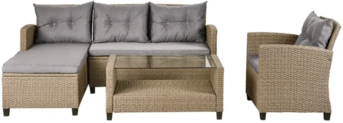 Outdoor, Patio Furniture Sets, 4 Piece Conversation Set Wicker Rattan Sectional Sofa