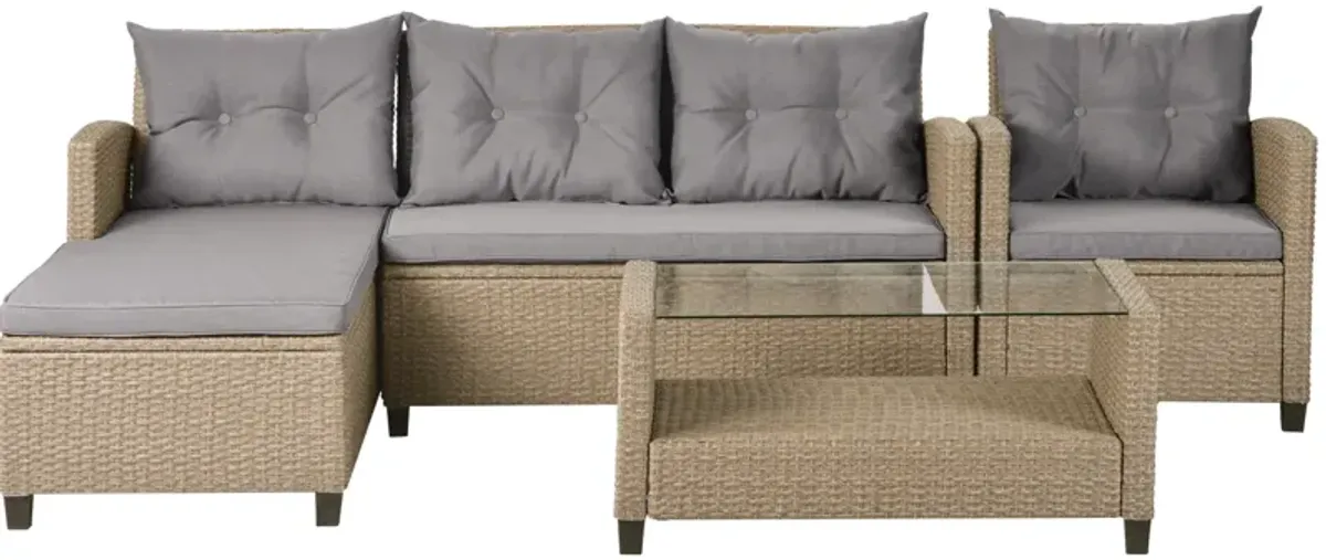 Outdoor, Patio Furniture Sets, 4 Piece Conversation Set Wicker Rattan Sectional Sofa