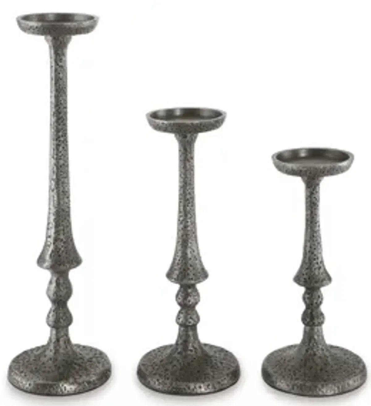 Ishika Candle Holder Set of 3, Cast Aluminium, Antique Pewter Gray Finish - Benzara