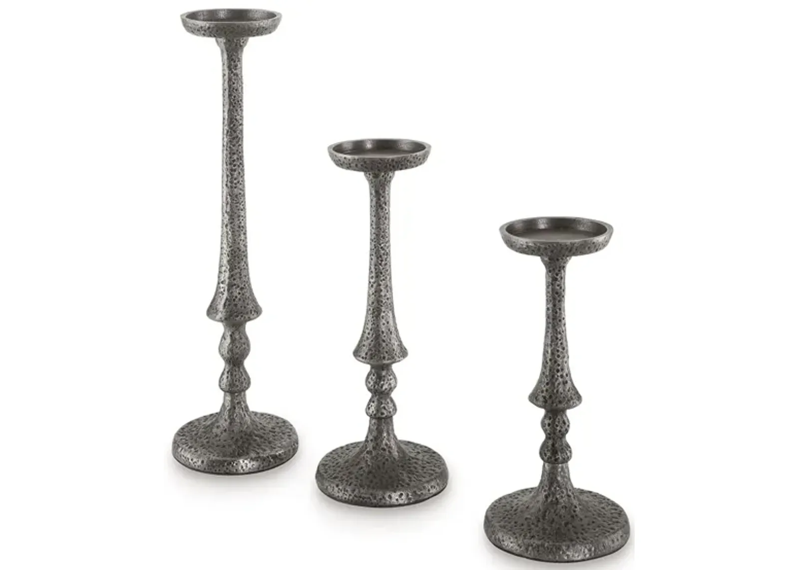 Ishika Candle Holder Set of 3, Cast Aluminium, Antique Pewter Gray Finish - Benzara