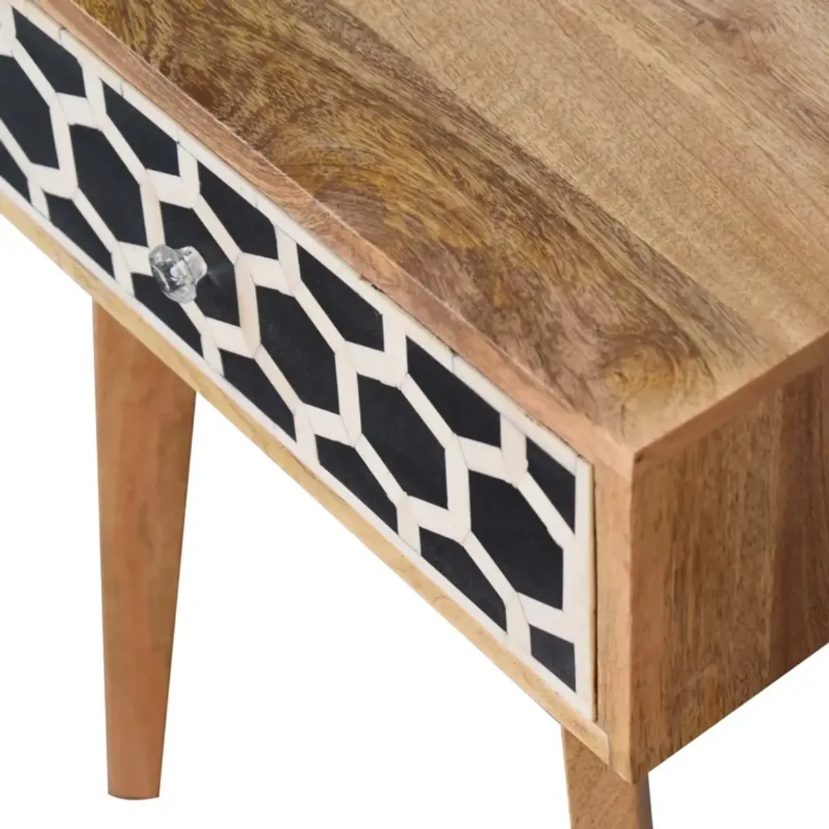 Solid Wood Bone Inlay Nightstand 1 Drawer  with Tapered Legs