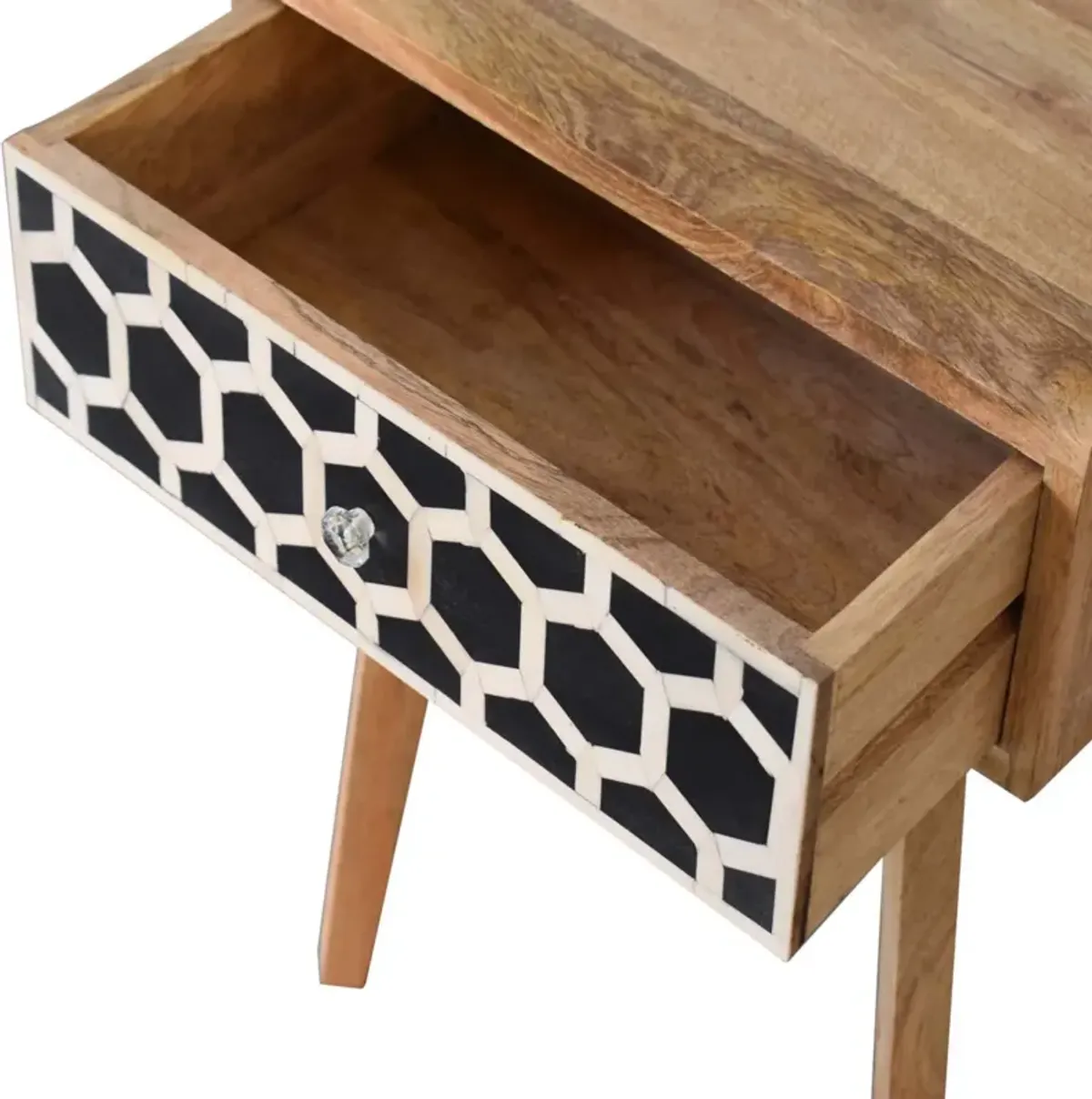 Solid Wood Bone Inlay Nightstand 1 Drawer  with Tapered Legs