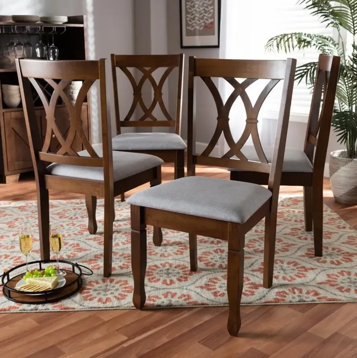 Walnut Brown Finished Wood 4-Piece Dining Chair Set Set