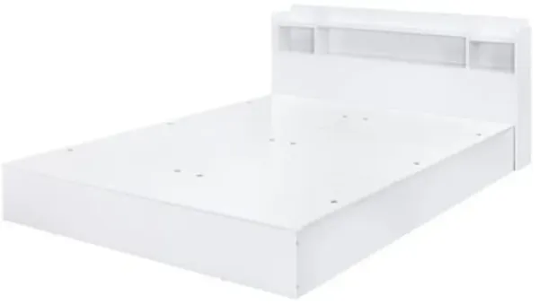 Queen Bed with 6 Under Compartments and Storage Headboard, White - Benzara