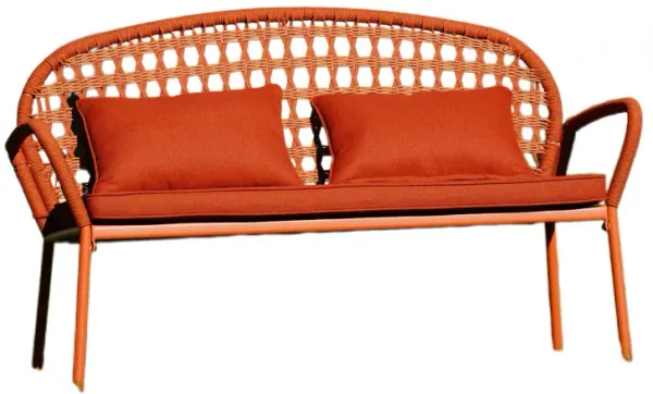 Mondawe Outdoor Park Chair With Ergonomic Cushion & Flower-Woven Cotton Rope Weave Patio Bench