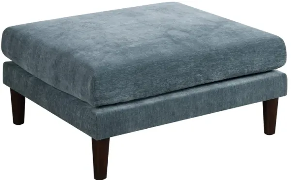 Rio 32 Inch Modular Ottoman, Box Cushion Seat, Wood Legs, Slate Blue Fabric - Benzara