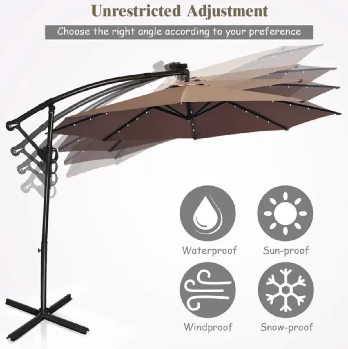 Hivvago 10 Feet 360° Rotation Solar Powered LED Patio Offset Umbrella without Weight Base